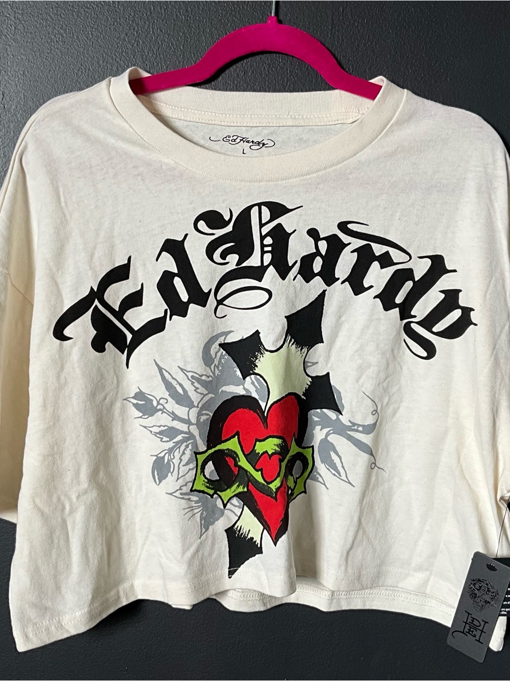 Ed Hardy Cream Graphic Heart Tee